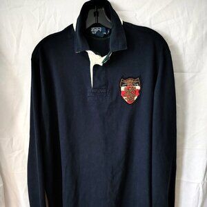 VTG Mens Polo Ralph Lauren Size L  Color NAVY Rugby Shirt Striped PATCH